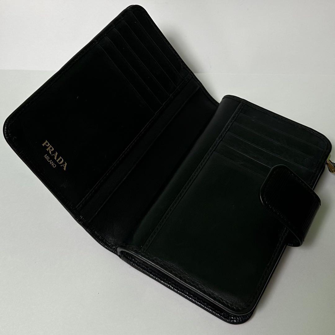 PRADA プラダ 折り財布 ラウンドファスナー 金ロゴ サフィアーノ ブラック 良品】PRADA プラダ 折り財布 ラウンドファスナー ゴールドロゴ