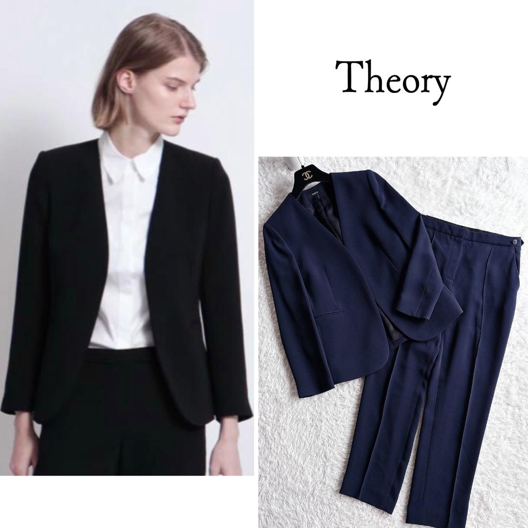 Theory◆クラシッククレープ　パンツスーツ　紺　トリアセテート　近年モデル