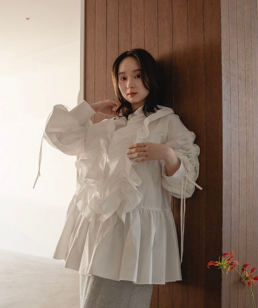 mideal 2wayフリルドロストチュニックブラウス