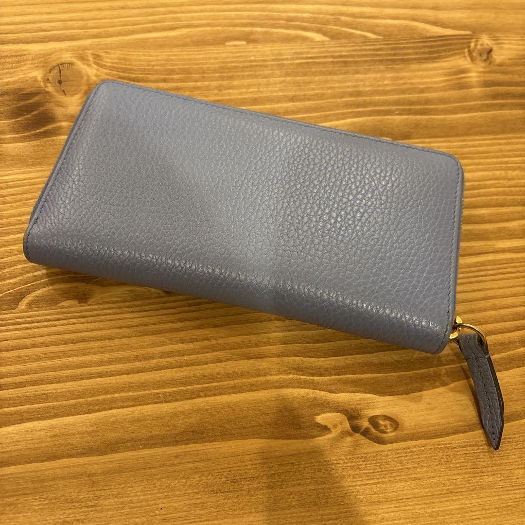グレー GUCCIレザー 長財布 ブルー 水色