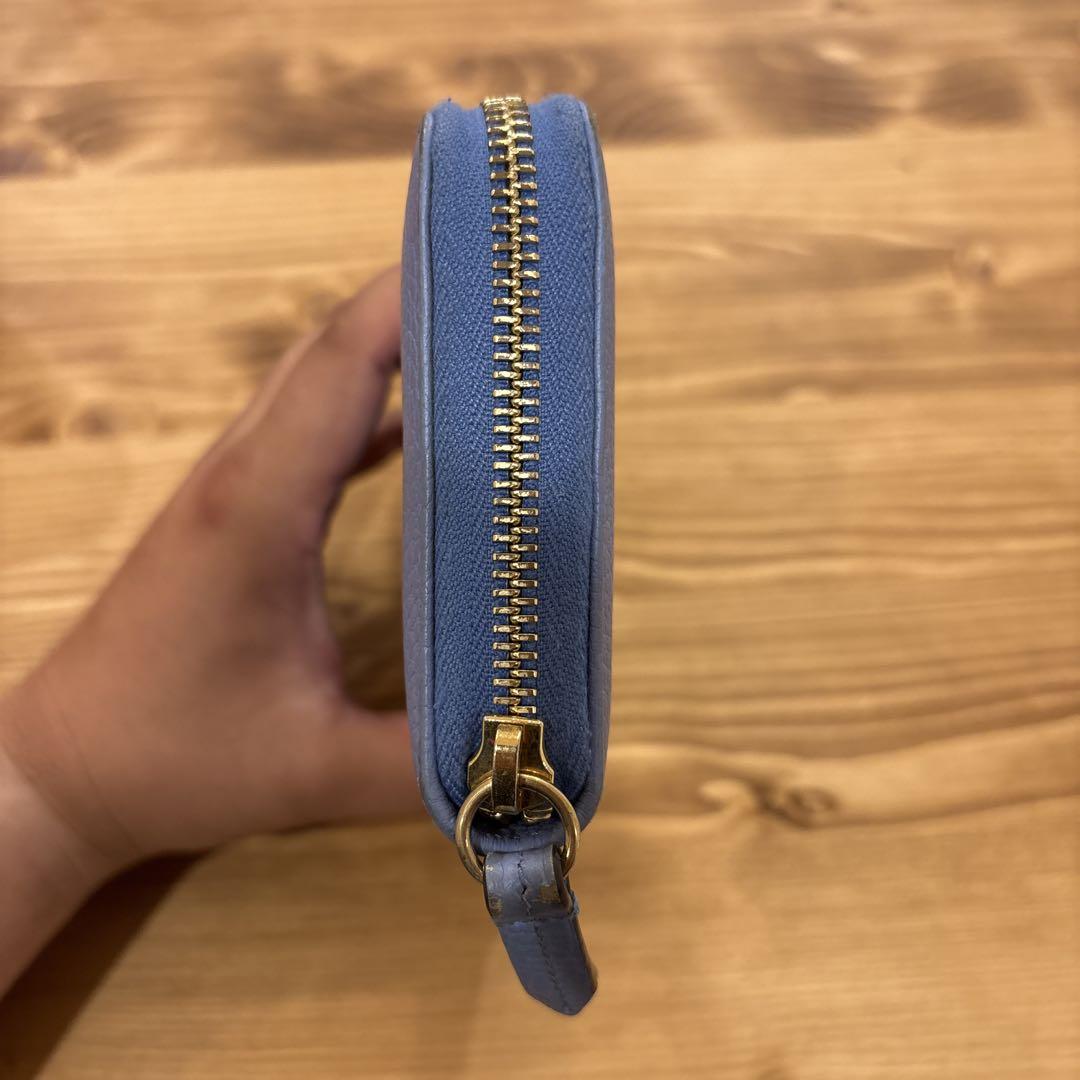グレー GUCCIレザー 長財布 ブルー 水色
