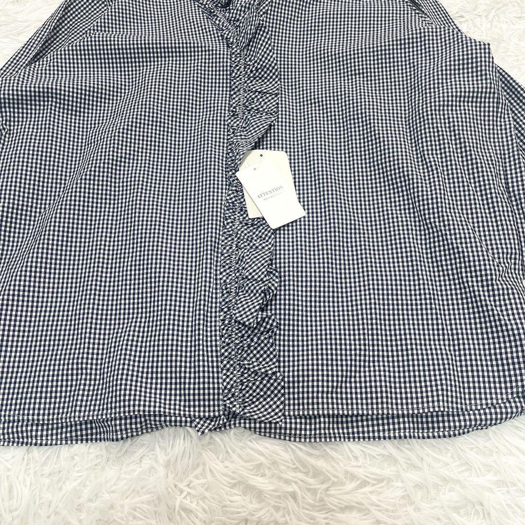 新品タグ付き✨ ラックス 24SS ギンガムチェックブラウス フリル　ネイビー