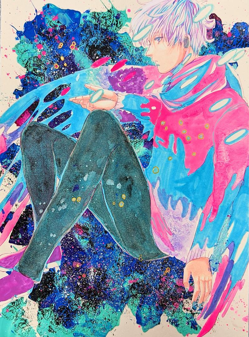 手描きイラスト　オリジナル　男の子　A4