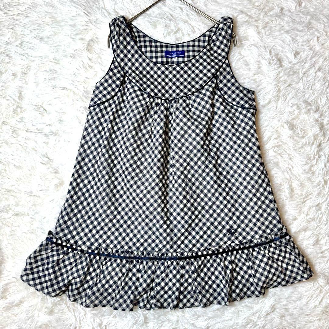 バーバリーブルーレーベル ギンガムチェック フリルワンピース ホースロゴ刺繍