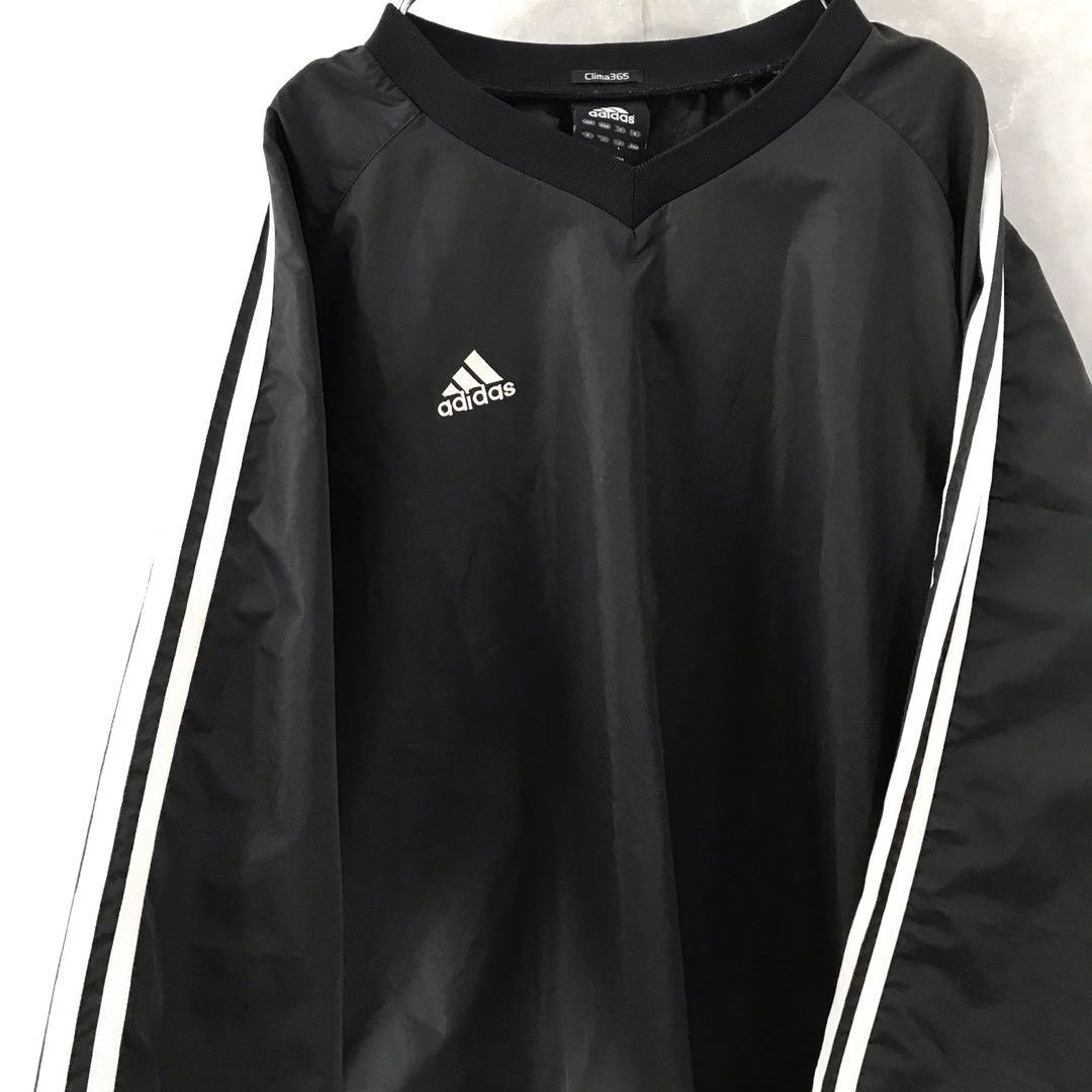 adidas ワンポイント プルオーバー ナイロンジャケット 紺白 L