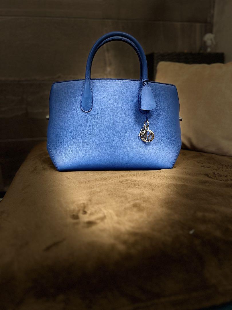 Christian Dior 青 レザー ハンドバッグ チャーム付