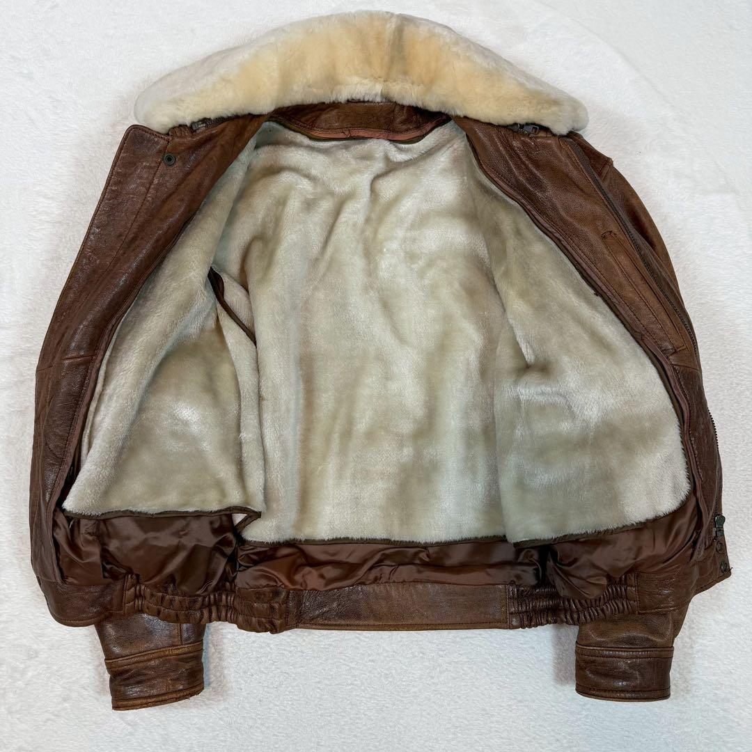 L相当 G1 レザージャケット フライトジャケット ライナー 襟ムートン 古着 L相当 G1 レザージャケット フライトジャケット ライナー 襟ムートン 古着
