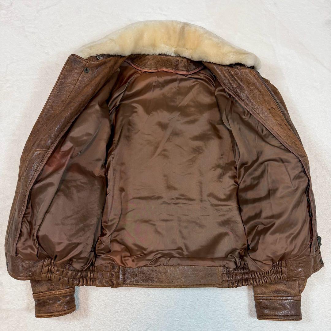 L相当 G1 レザージャケット フライトジャケット ライナー 襟ムートン 古着 L相当 G1 レザージャケット フライトジャケット ライナー 襟ムートン 古着