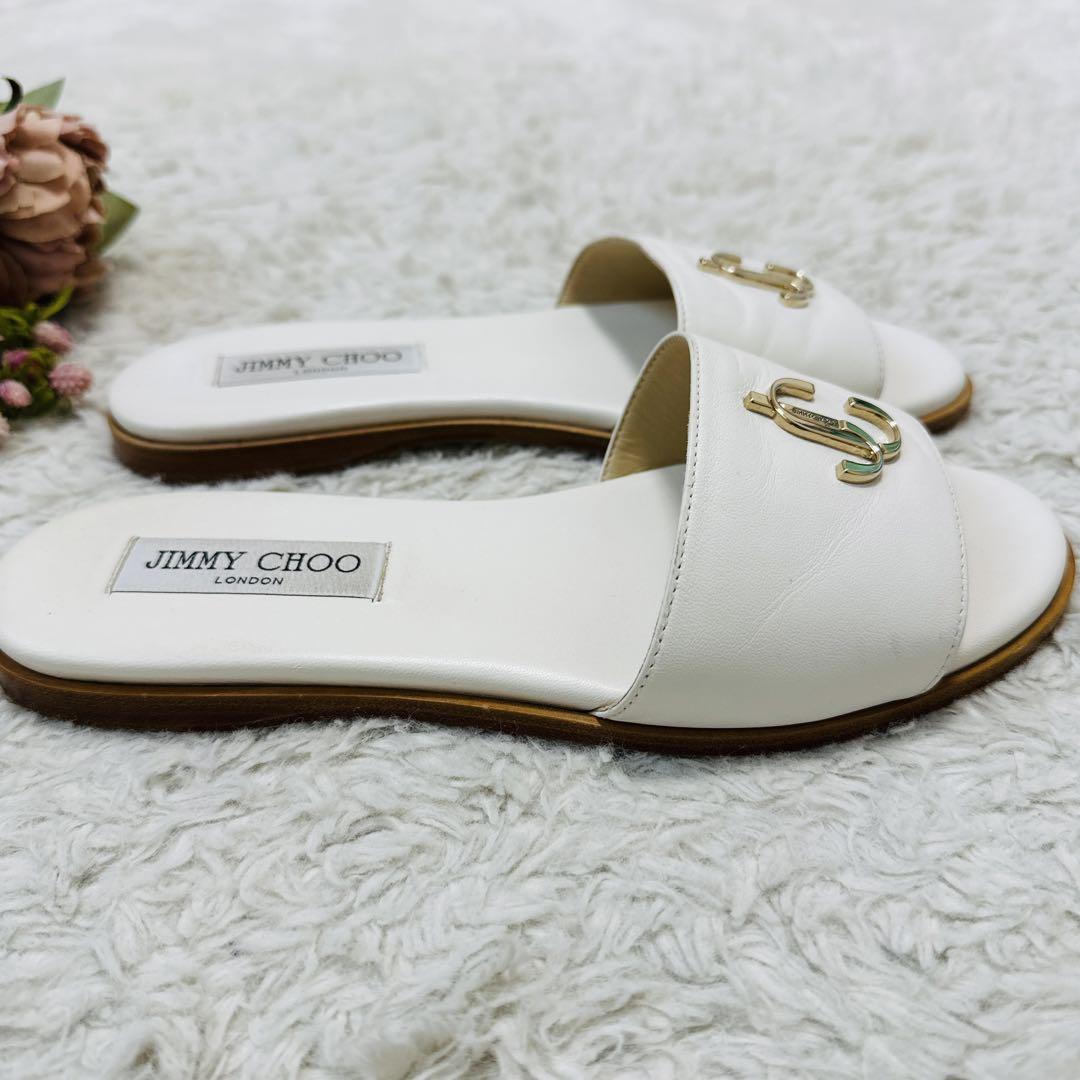 美品❤️ジミーチュウフラットサンダルレザー白JC 37 23.5 ロゴ