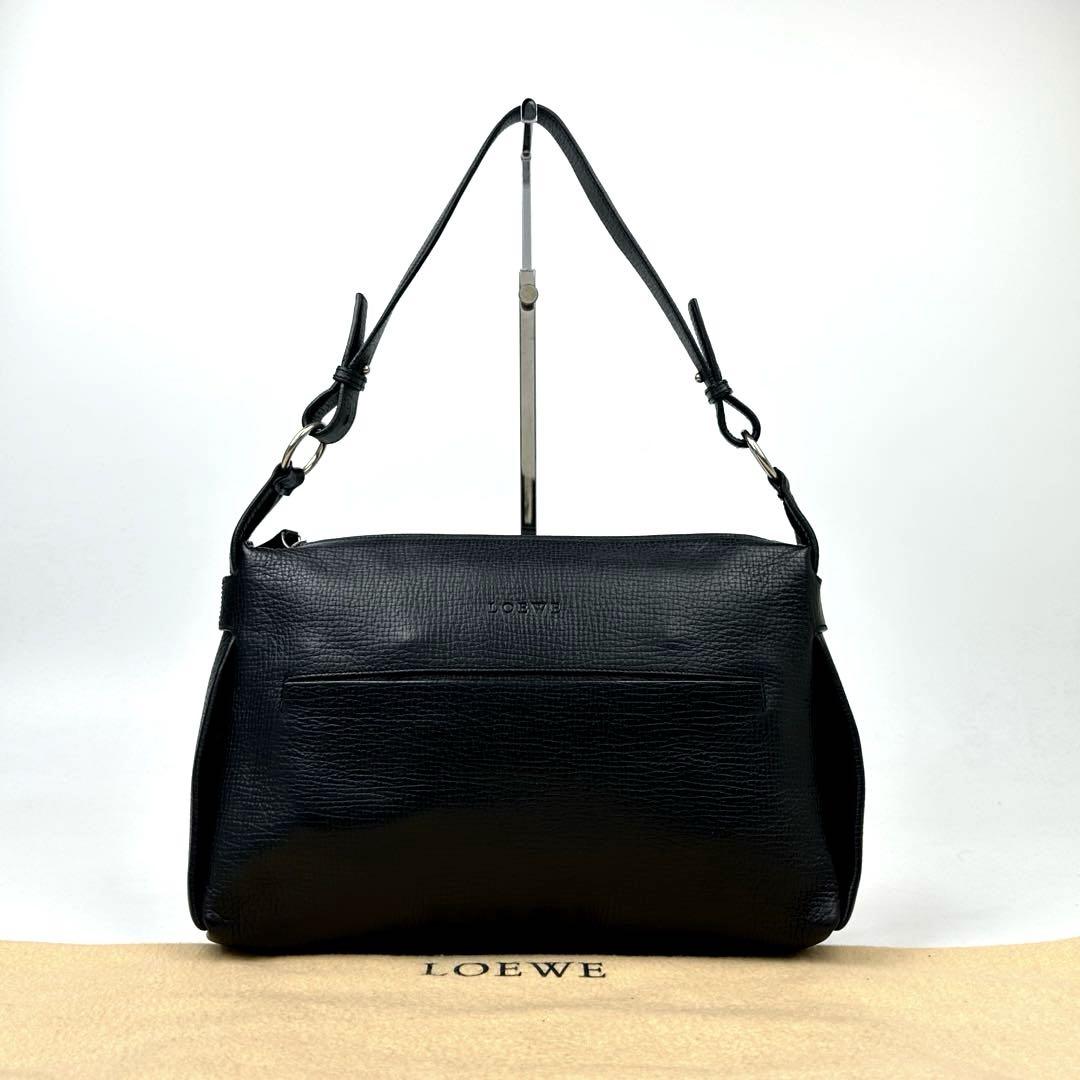 【特別送料無料！】 美品○ロエベ ワンショルダー 肩掛け ロゴ型押し シボ革 レザー バッグ