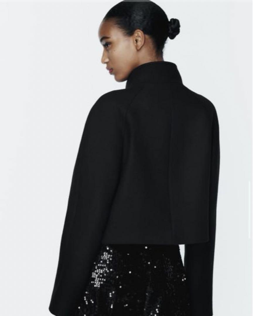 ZARA クロップド ダブルブレスト ウールブレンド コート ブラック M
