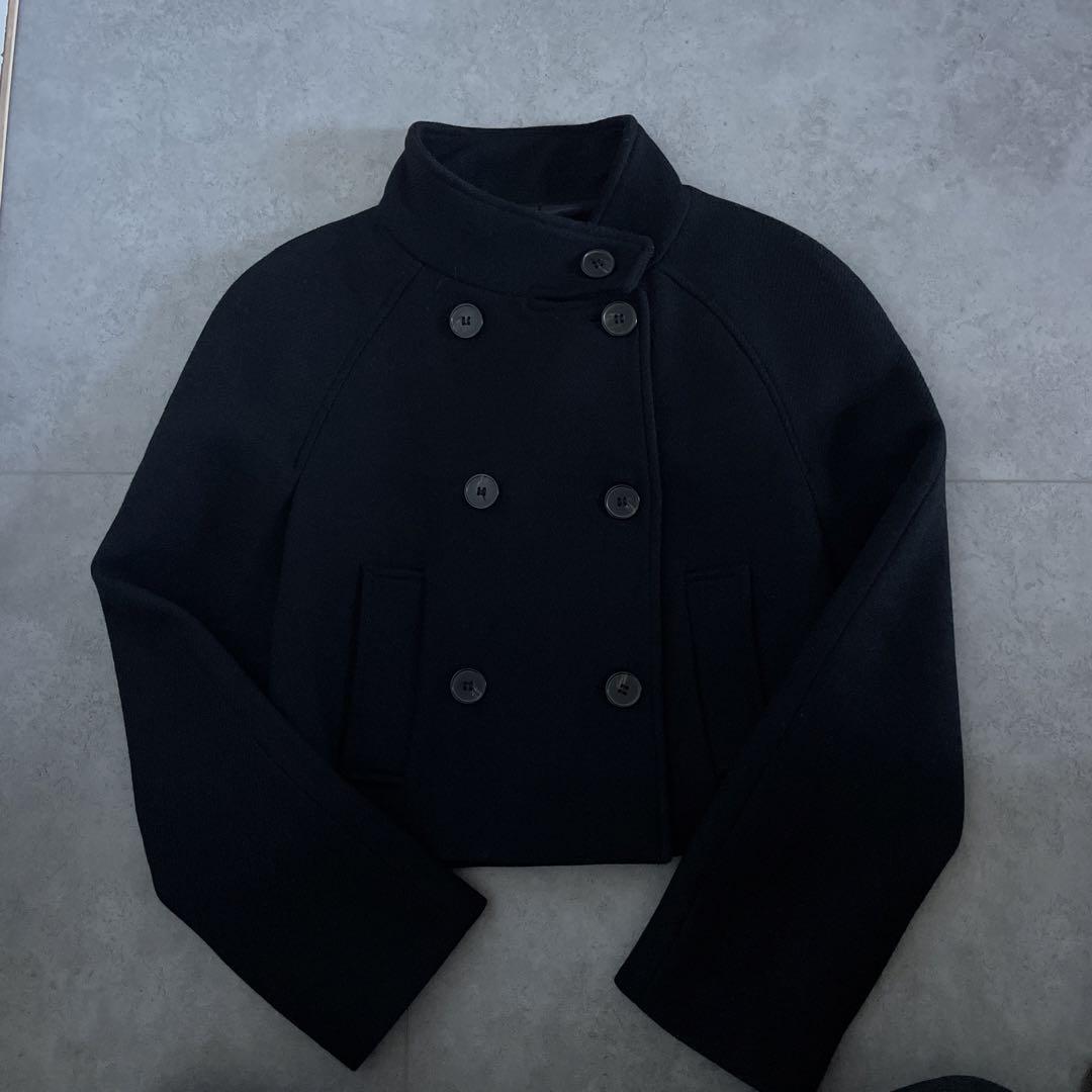 ZARA クロップド ダブルブレスト ウールブレンド コート ブラック M