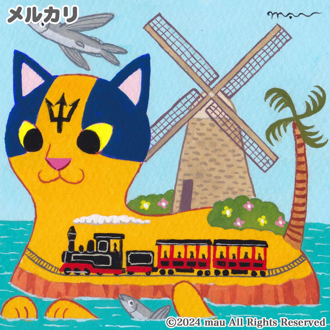 原画「猫の背中に何かある〜バルバドス」猫/ イラスト/アート