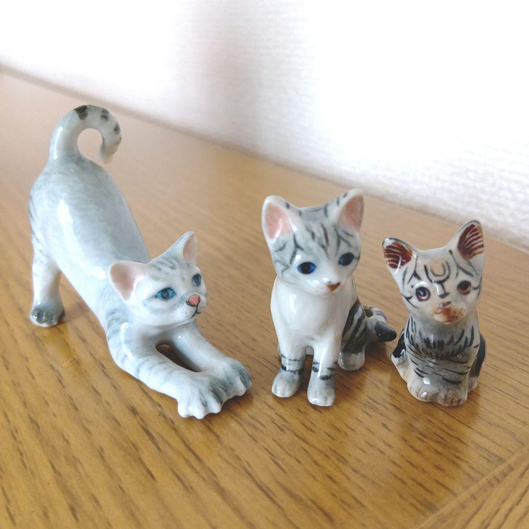 猫　陶器　置物 フィギュリン 猫 陶器 置物 フィギュリン 3点セット - メルカリ