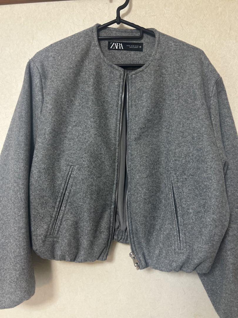 ZARA ♡柄 グレー ノーカラーパフジャケット XSサイズ