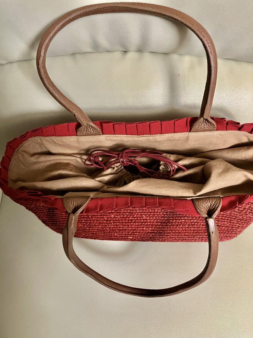 ☆BARNEYS NEWYORK☆イタリア製100%STRAWトートバッグ（赤