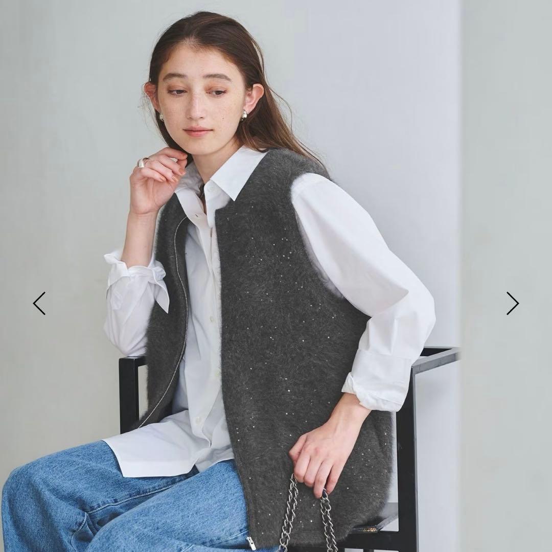 2025AW フォックスカシミヤ スパンコール ジップ ベスト SIZE UNITED ARROWS