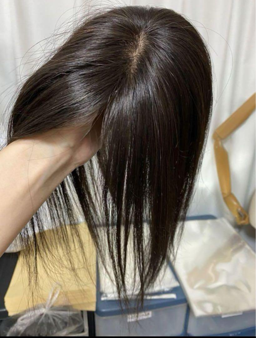 【26cmタイプ】前髪付き総手植え人毛100%ナチュラルブラック✨ヘアピース1
