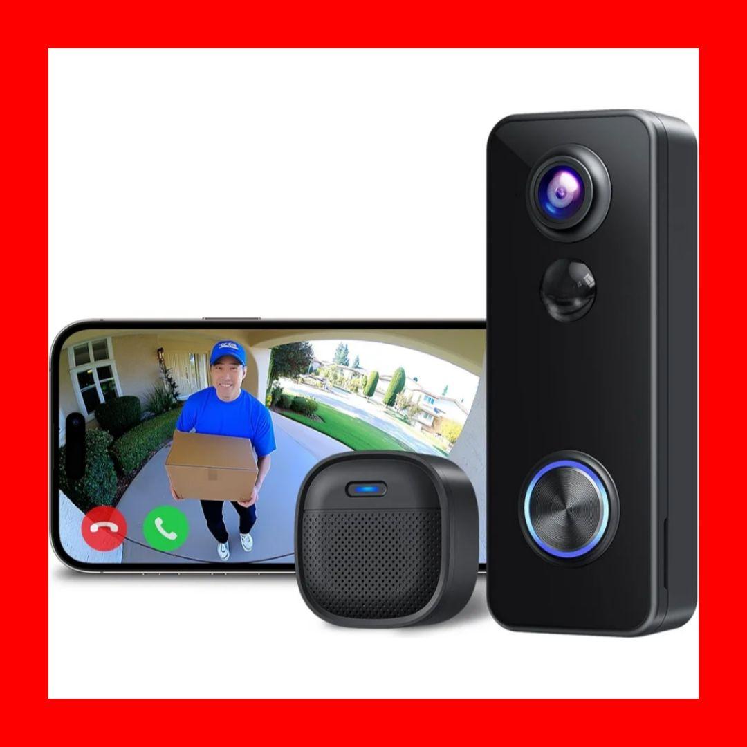 最新 2K インターホン ワイヤレス 工事不要 スマホ連動 180°超広角 防水