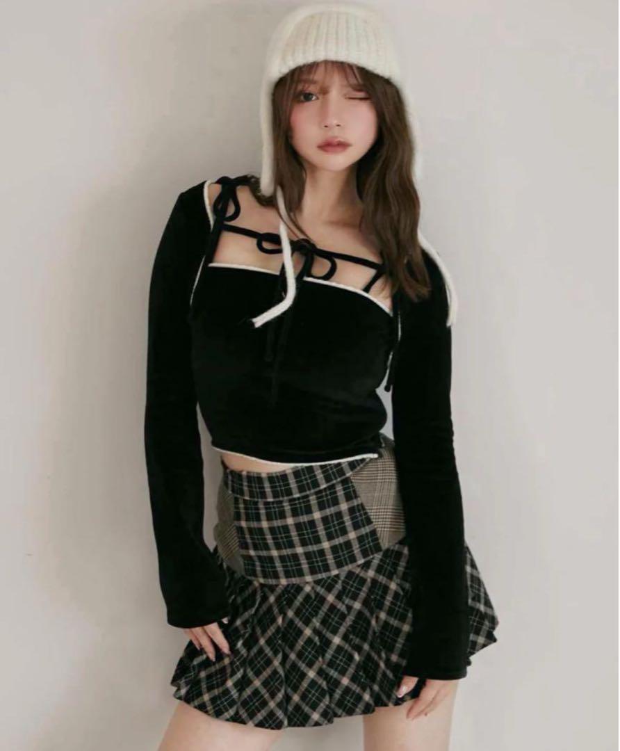 スカート andmary Coco check pleats skirt black S