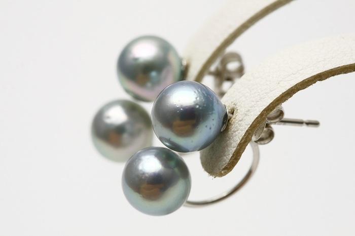 アコヤ真珠パールGキャッチピアス 7.0-7.5mm ブルーカラー K14WG製