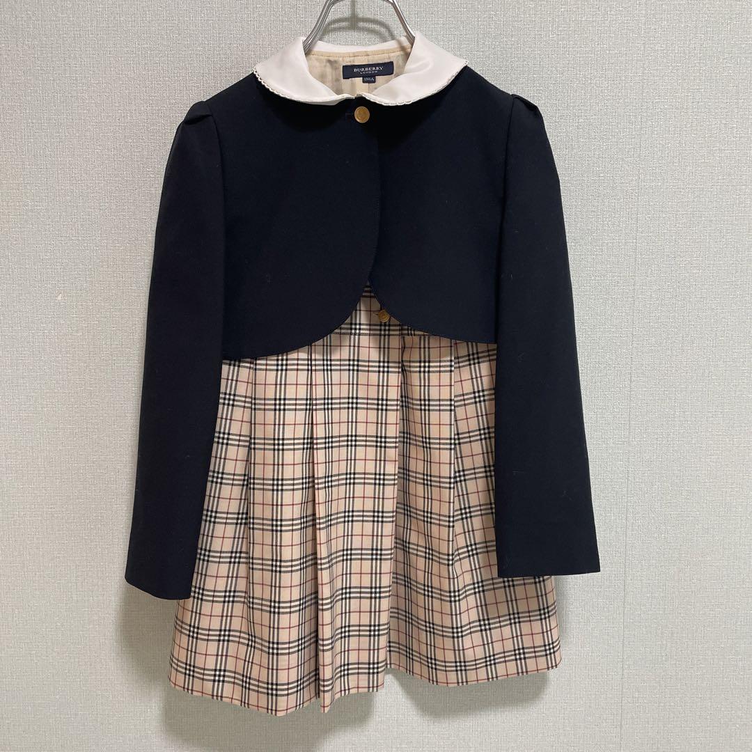 美品꧁バーバリー꧂アンサンブルスーツ　ノバチェック 金ボタン 130A 入学式 美品꧁バーバリー꧂アンサンブルスーツ ノバチェック 金ボタン