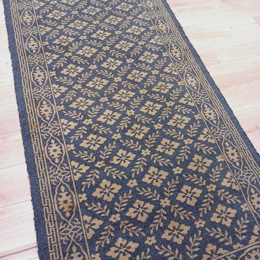 Y2659 古い緞通 絨毯 ロング 191×93㎝ ウール100%