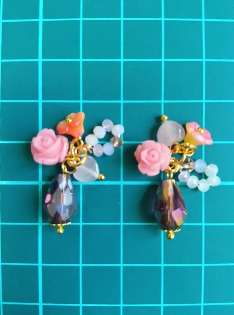 7628 ローズクォーツ ガラスビーズ チェコビーズ 薔薇 ハート パーツ