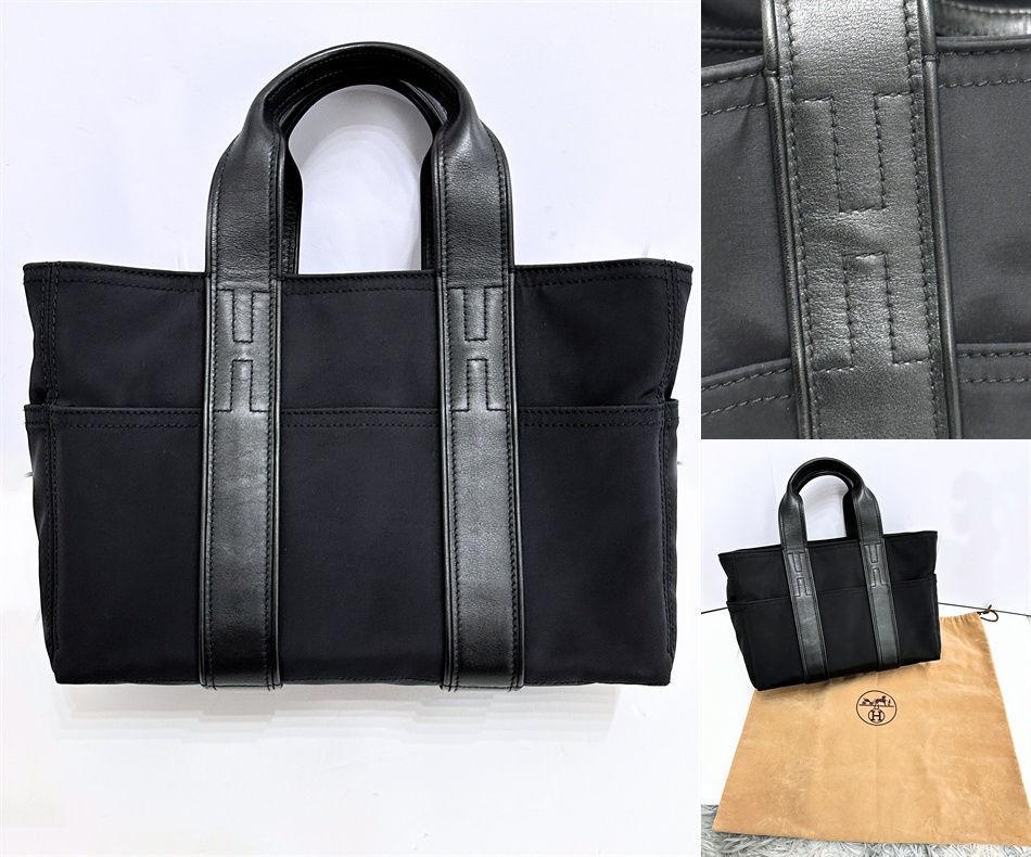 極美品　エルメス　アカプルコ PM 　ブラック　レザー　ナイロン　バッグ　トート