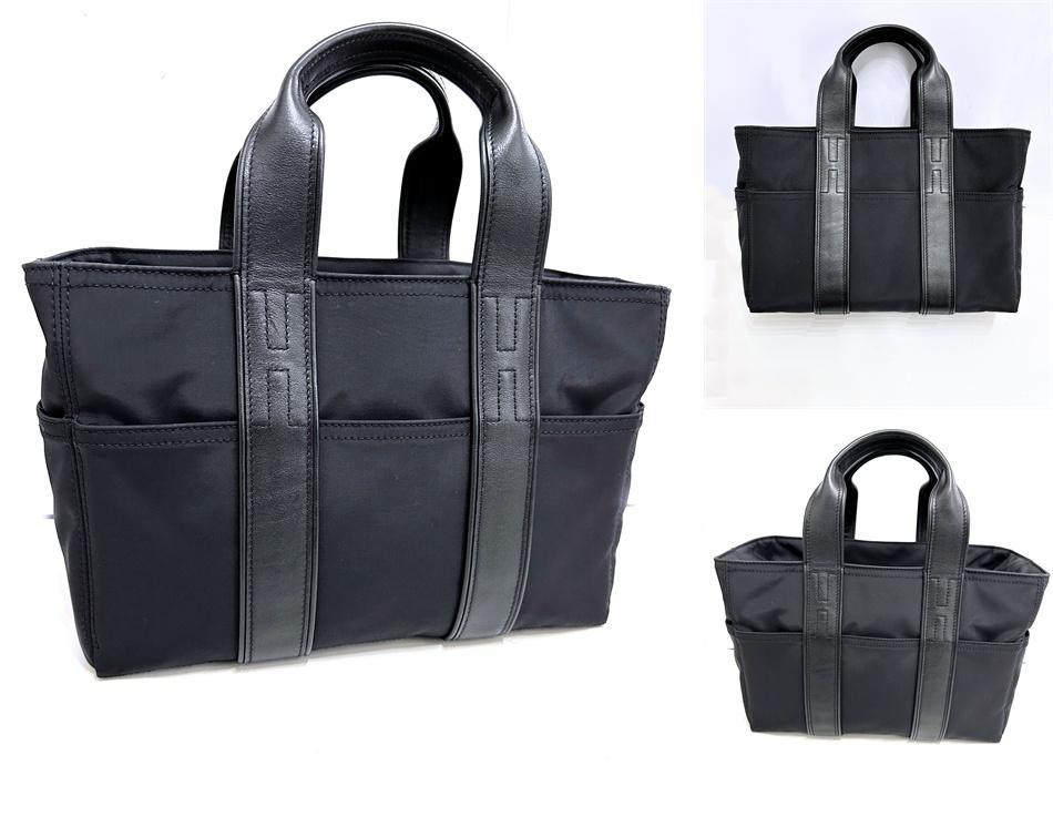 極美品　エルメス　アカプルコ PM 　ブラック　レザー　ナイロン　バッグ　トート