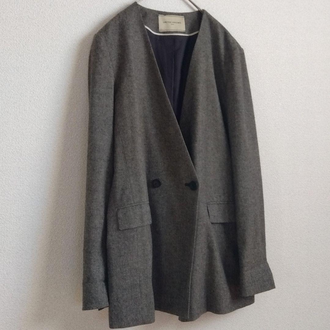 美品　UNITED ARROWS ノーカラージャケット 　グレー　Lサイズ