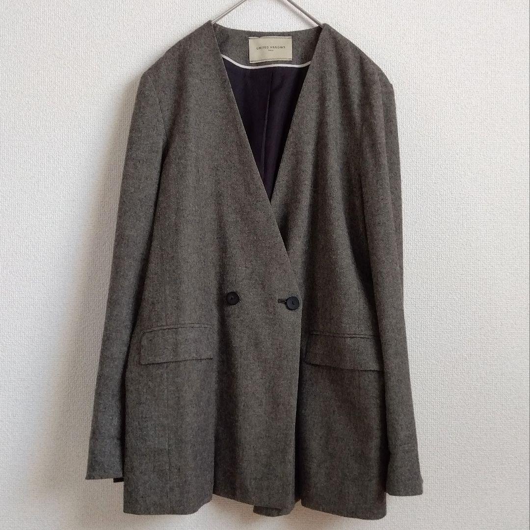 美品　UNITED ARROWS ノーカラージャケット 　グレー　Lサイズ