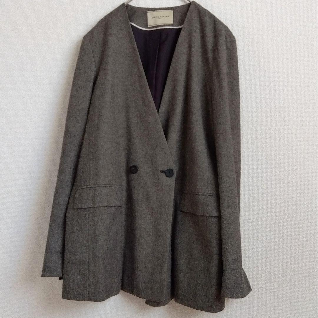 美品　UNITED ARROWS ノーカラージャケット 　グレー　Lサイズ