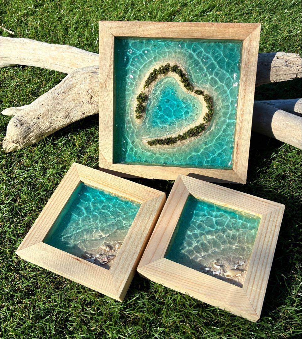 オーシャンアート 海レジン 波パラオ珊瑚砂 ハンドメイド ハート