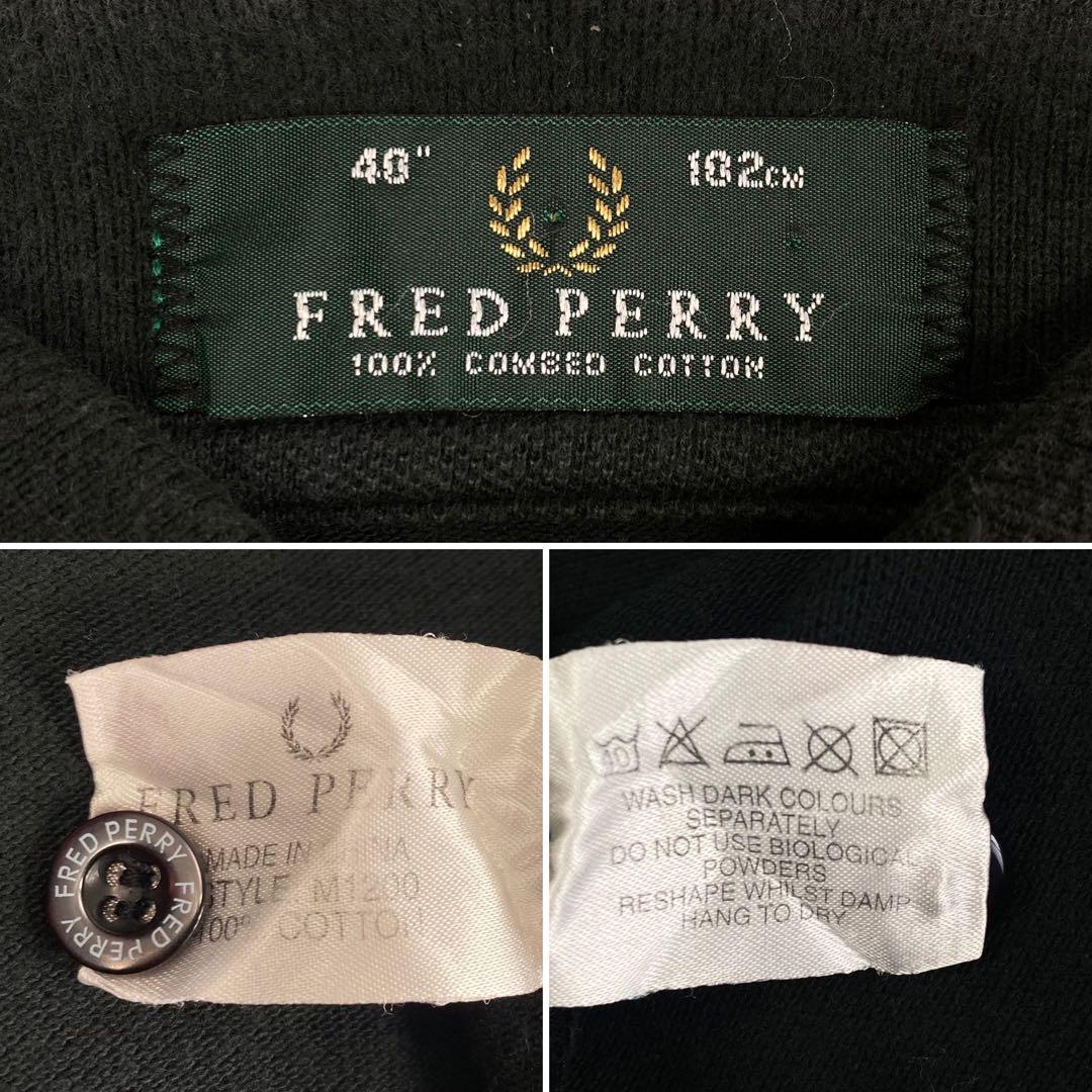 05M943◯ FRED PERRY 希少 ブラック 半袖 刺繍ロゴ ポロシャツ