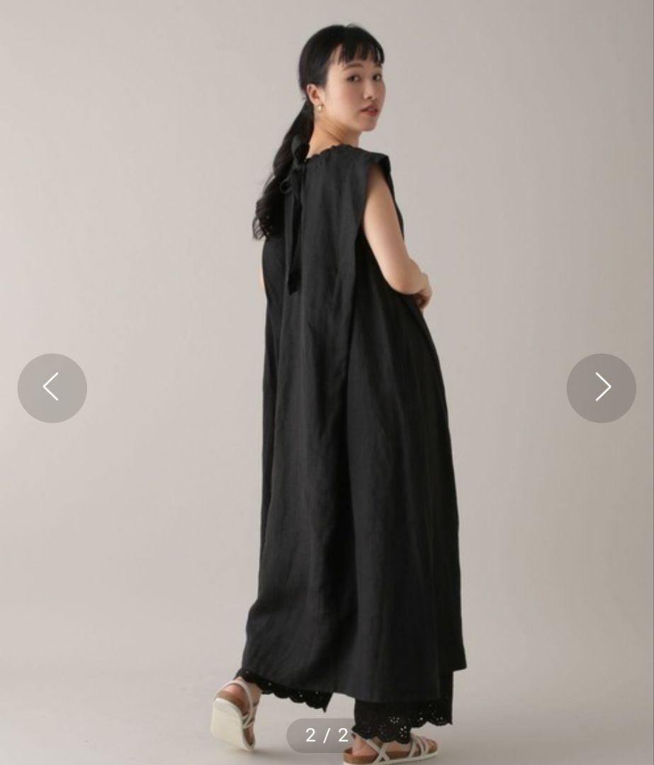新品 natural by clip リネンタックスリーブワンピース 黒