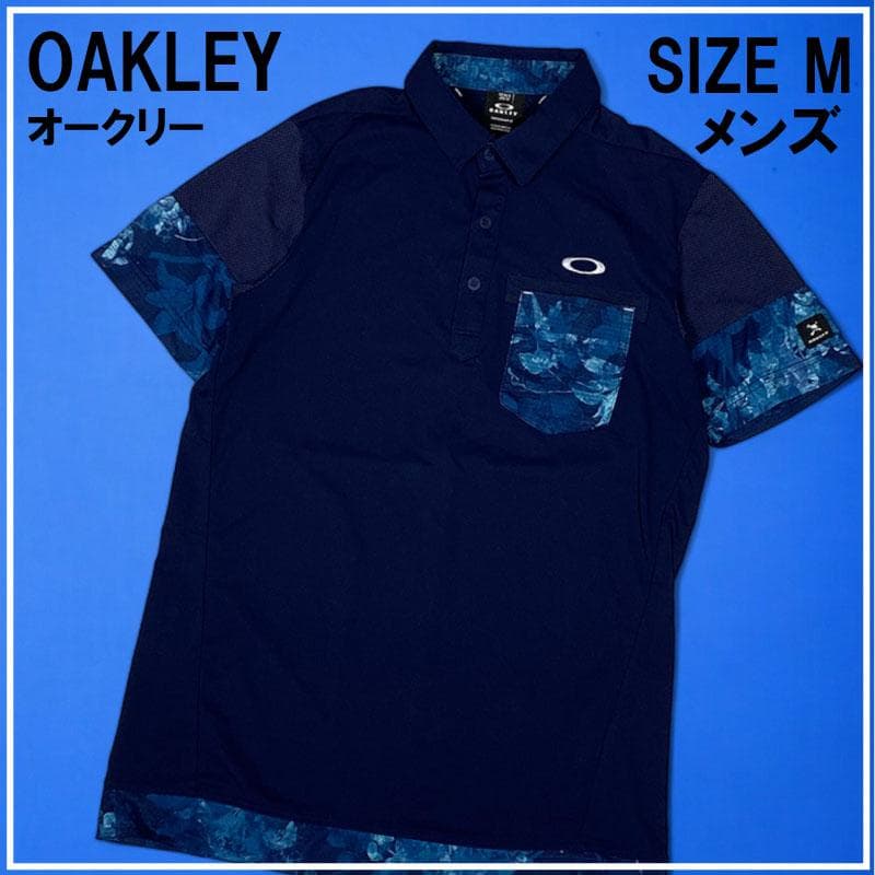 OAKLEY オークリー 半袖 ポロシャツ ネイビー M ゴルフ 花柄 美品