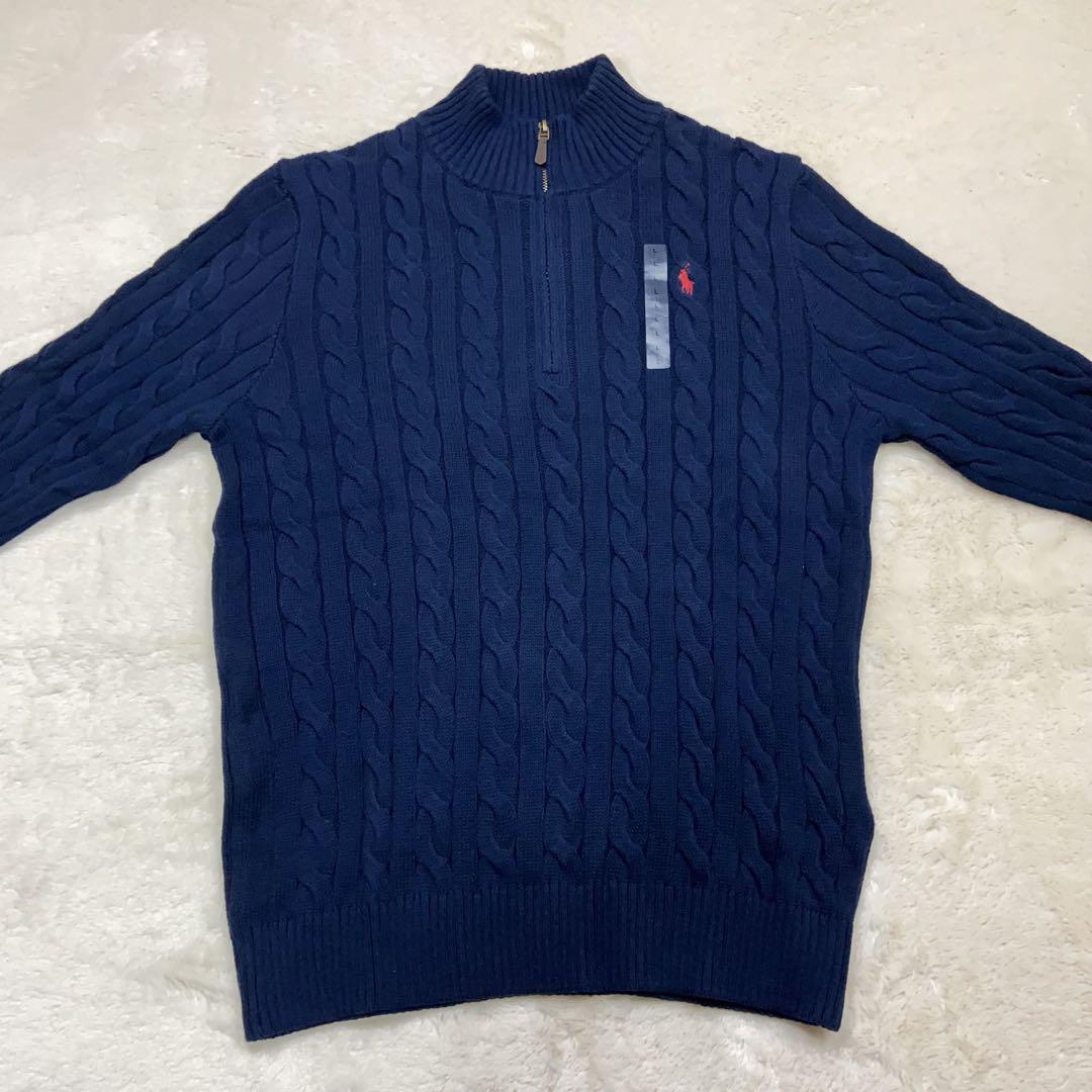 【正規品】Ralph Lauren ケーブルニット ハーフジップ ブルーL