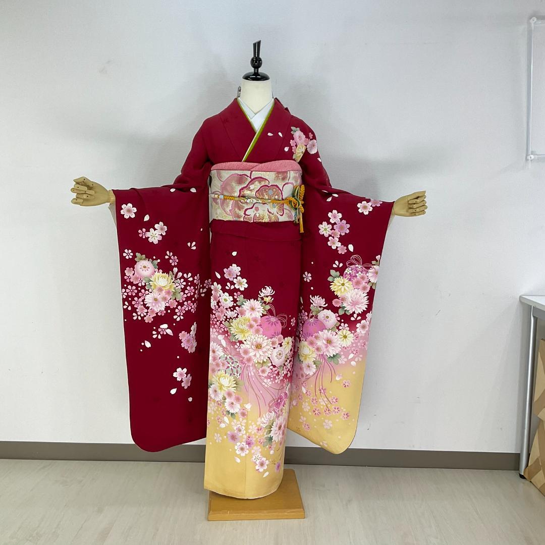 お振袖セット　5点セット　赤　正絹　美品　成人式