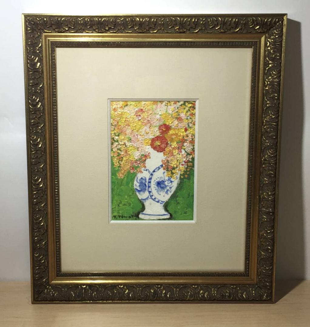 絵画　アンティーク　油彩画　花　田村勉　野の花　金色 絵画 アンティーク 油彩画 花 田村勉 野の花 金色 - メルカリ