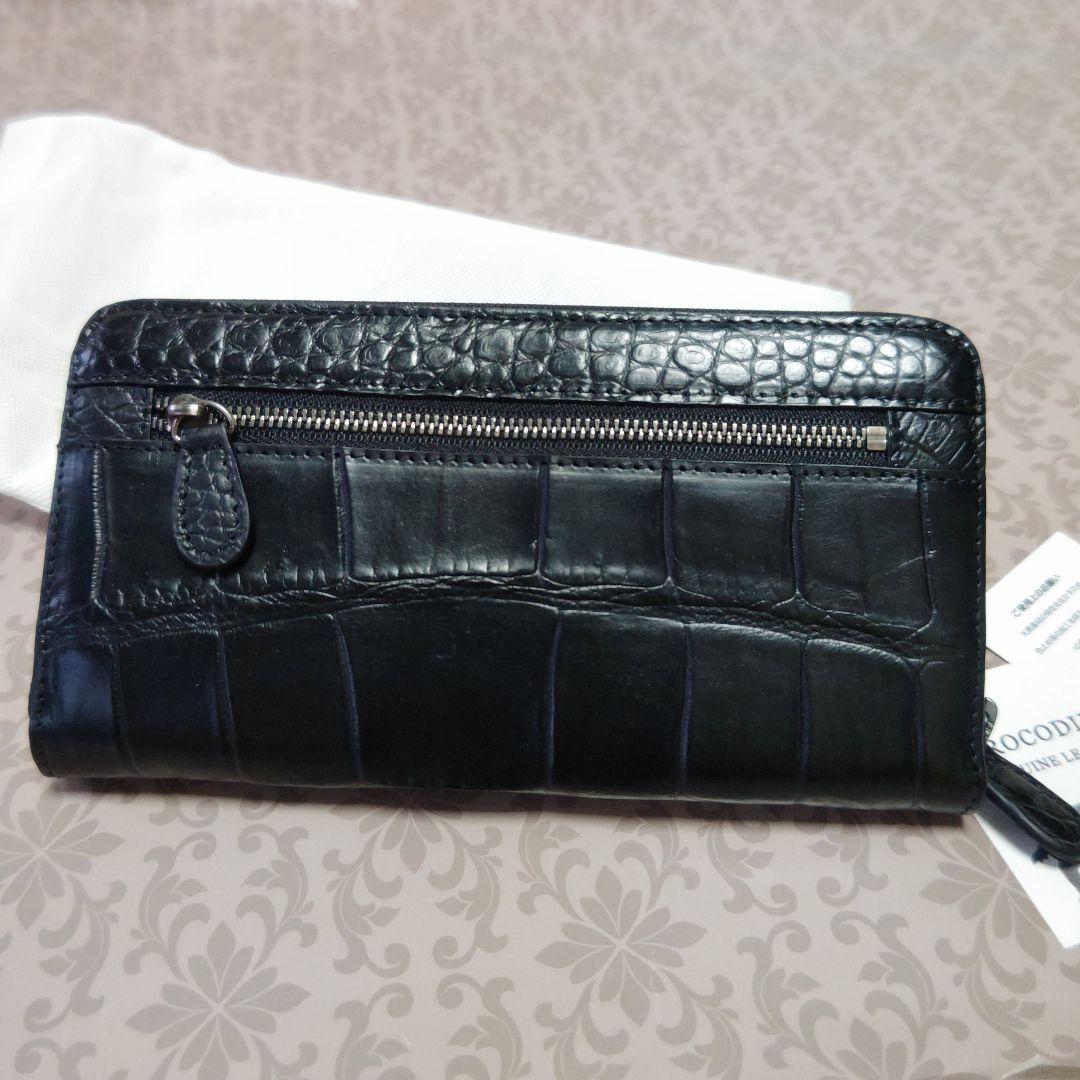 【新品】クロコダイル ラウンド型長財布 マット加工 ブラック メンズ レディース