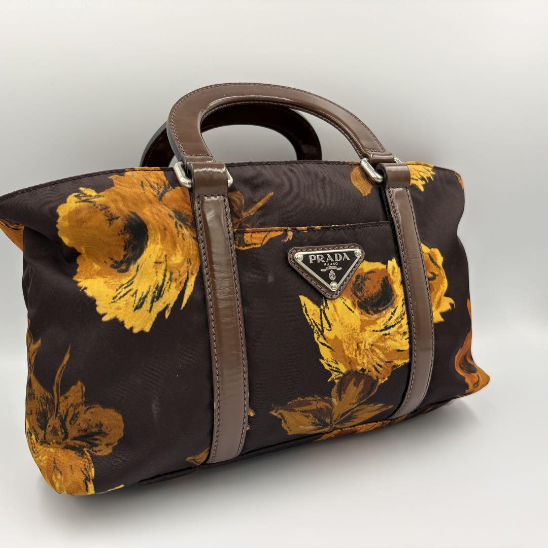 希少☆ PRADA プラダ ハンドバッグ 花柄 Flower 三角ロゴ bag