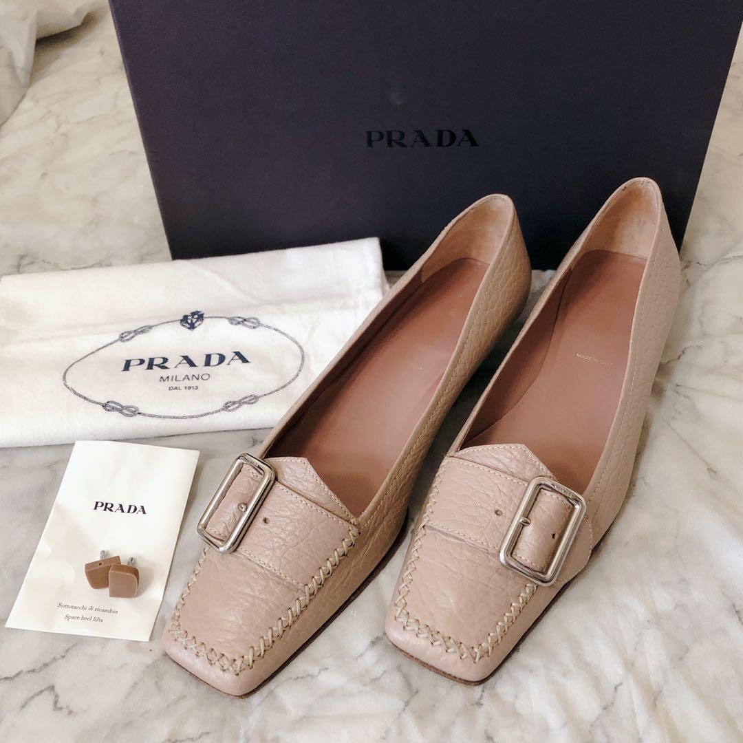 【美品】PRADA プラダ バックル付 パンプス ピンクベージュサイズ36