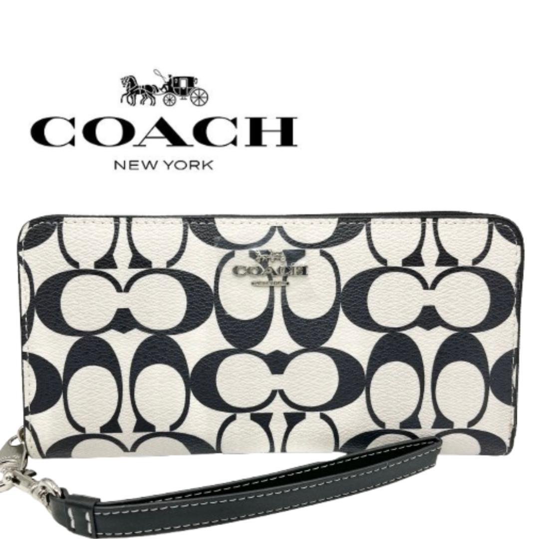 新品 COACH アラウンド シグネチャー キャンバス ロング ジップ