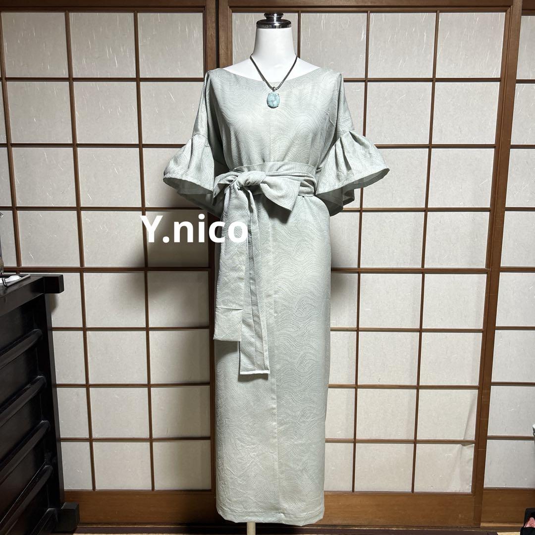 L着物リメイク 正絹 夏着物 透け感あり フリル袖ゆったり