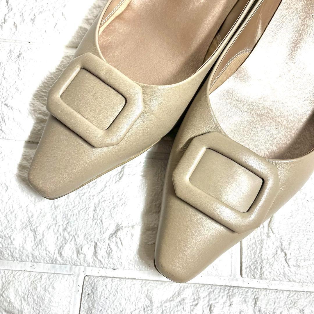 【ほぼ未使用】銀座かねまつ　バックル　ローヒールパンプス　レザーパンプス