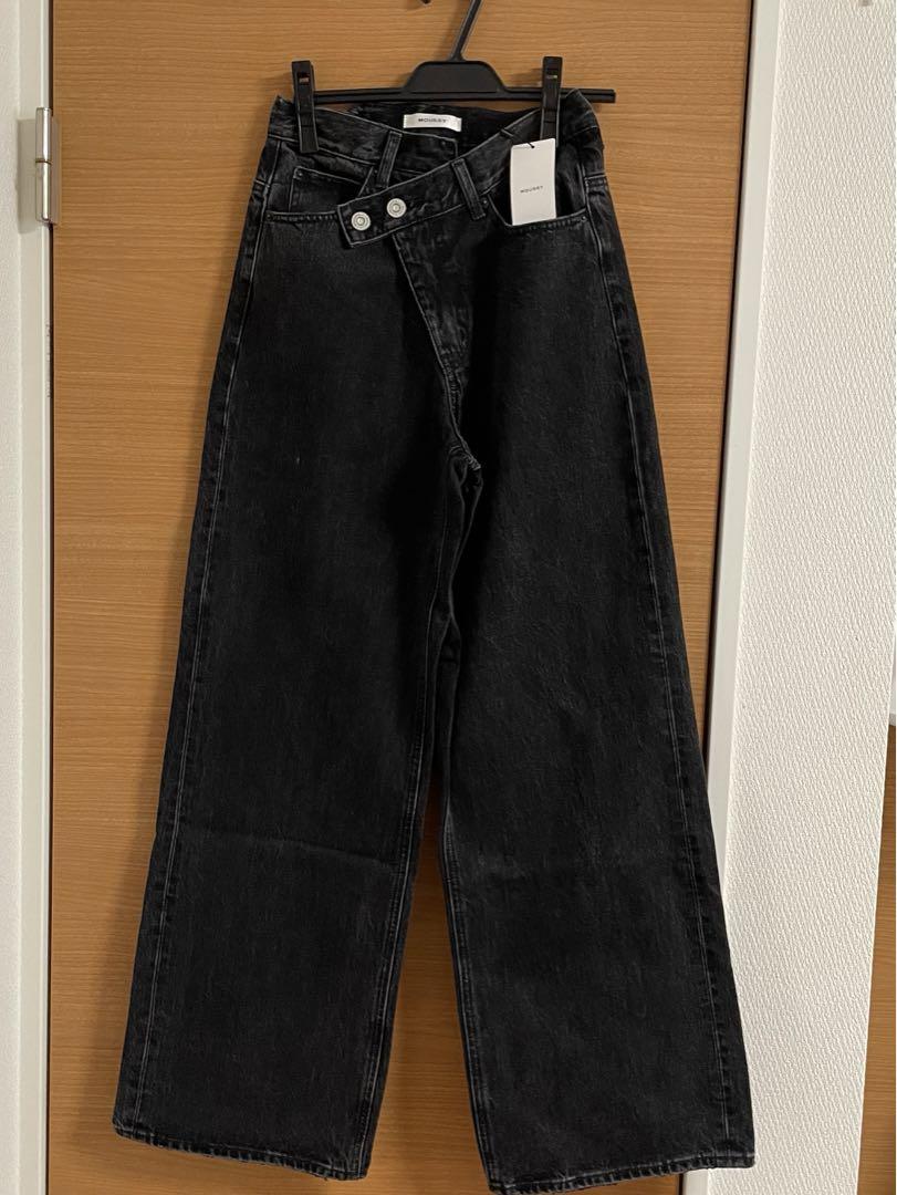 MOUSSY CROSS WAIST WIDE STRAIGHT ブラック