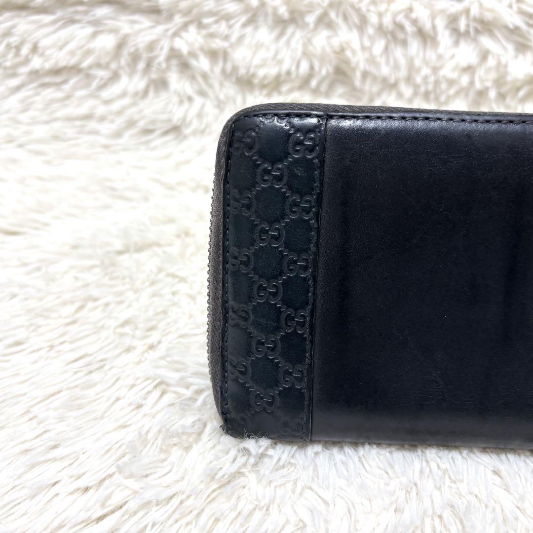 GUCCI グッチ 長財布 ラウンドファスナー マイクログッチシマ レザー