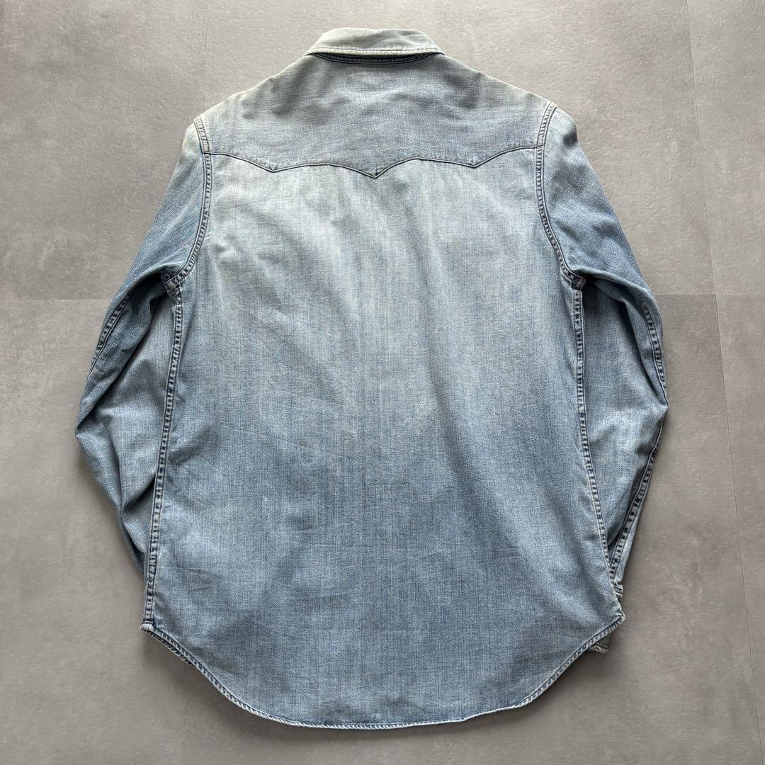 RRL【M】デニムウエスタンシャツ ヴィンテージ加工 メダリオンステッチ 長袖