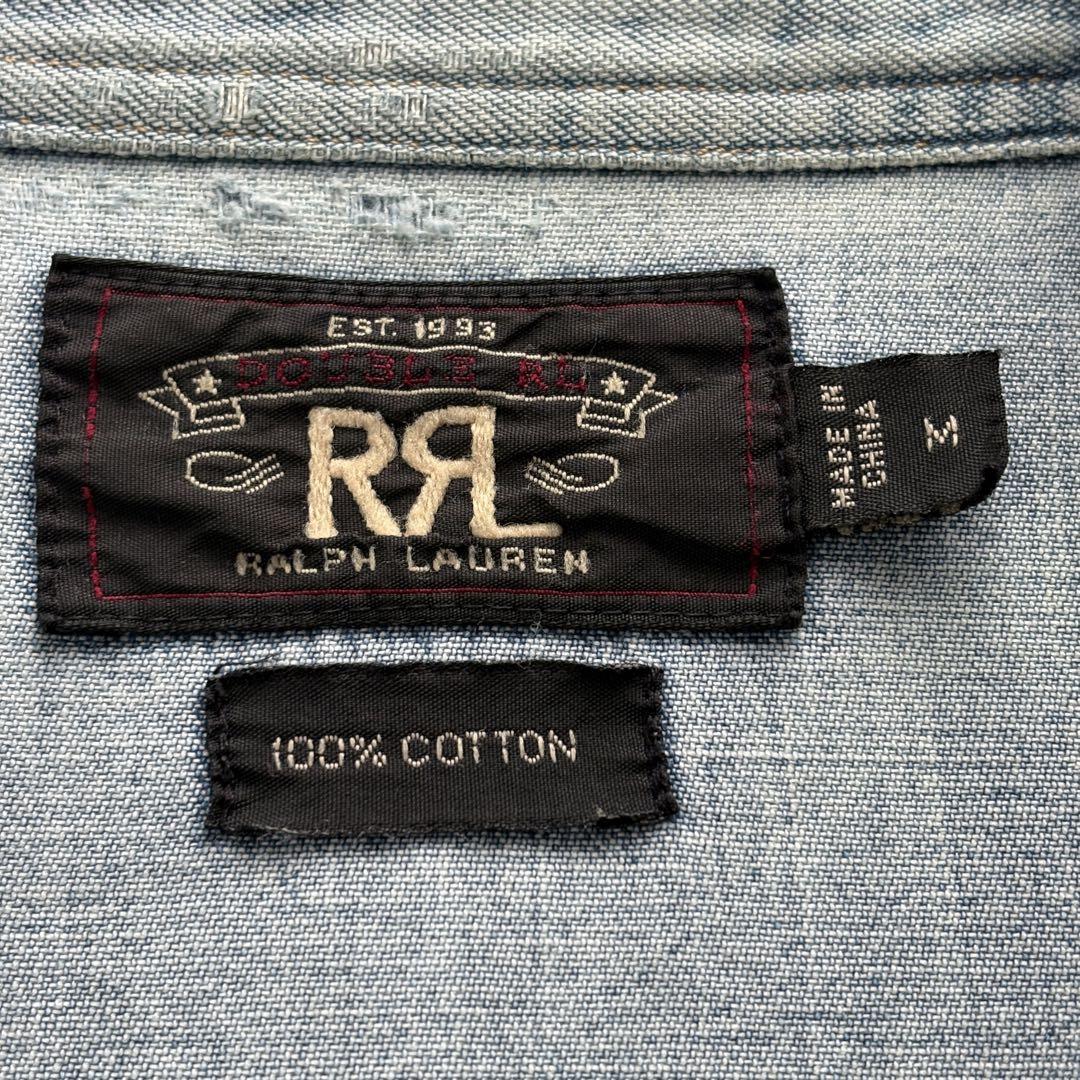 RRL【M】デニムウエスタンシャツ ヴィンテージ加工 メダリオンステッチ 長袖
